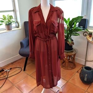 Strauss by Bonnie Sheer Burgundy Midi Button Up Dress